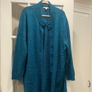 Woman Within Teal Cardigan Sweater